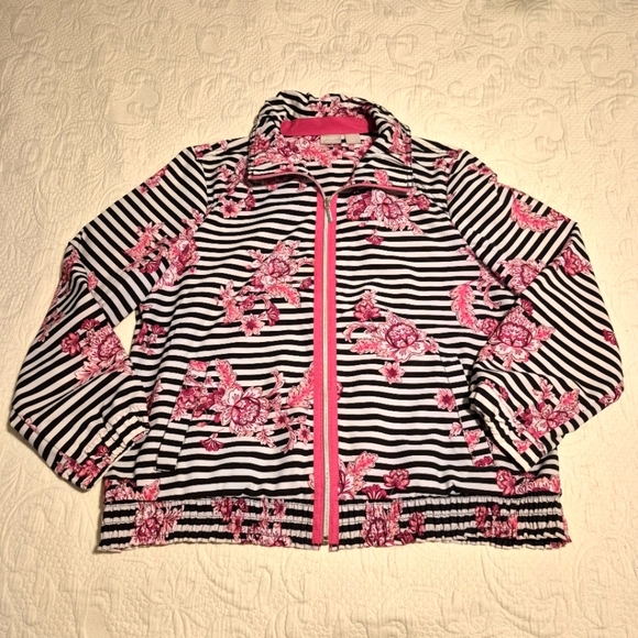 Chico's Zenergy women's size 3 or XL black & white stripe & flowers jacket VGUC - Picture 1 of 7